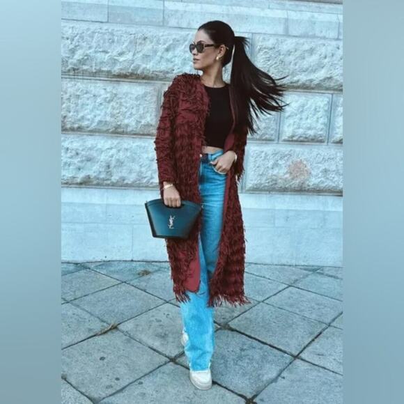 Zara COAT WITH FRINGING Size Medium - Picture 2 of 16